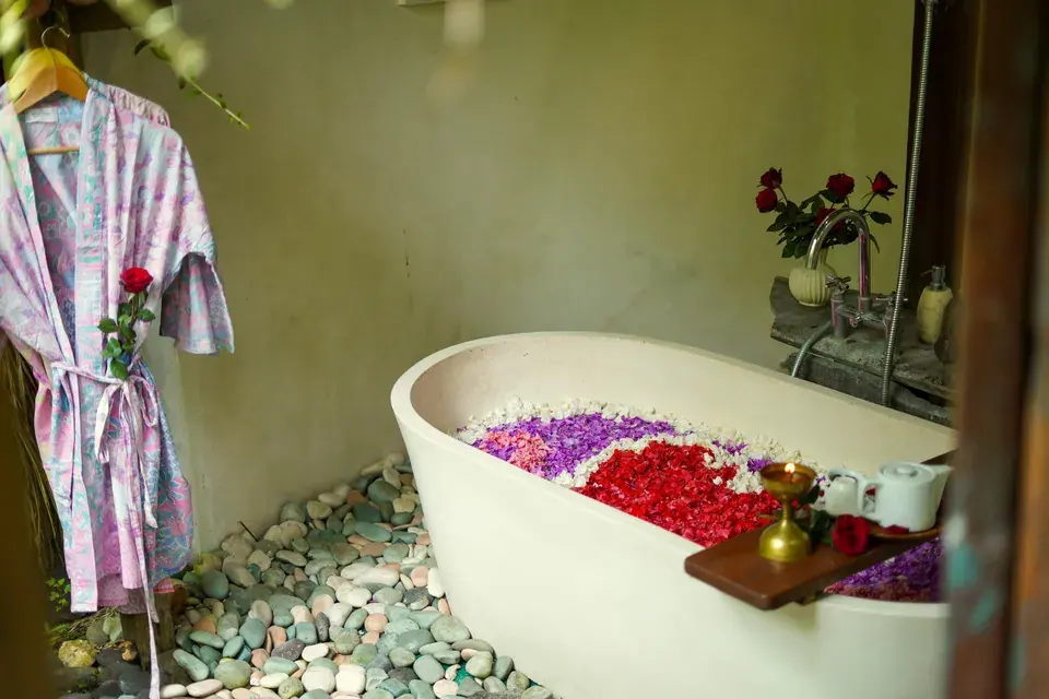 A flower bath prepared for a spa ritual