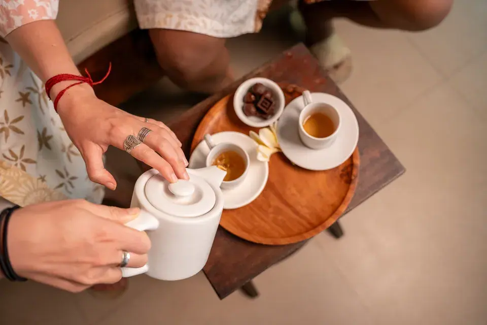 Tea served in the garden spa