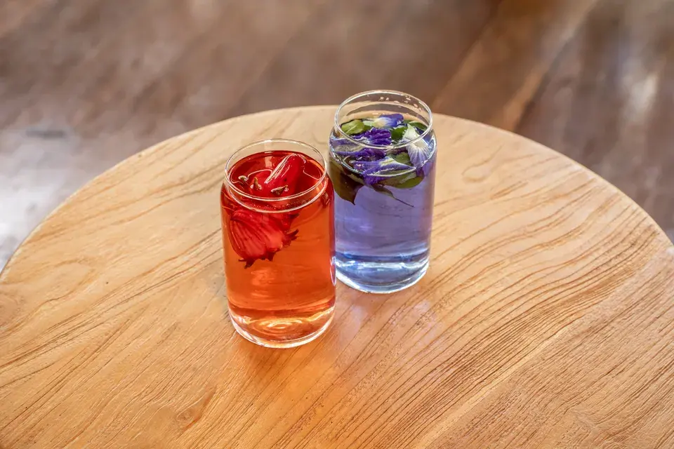 Fresh herbal drinks prepared for two guests