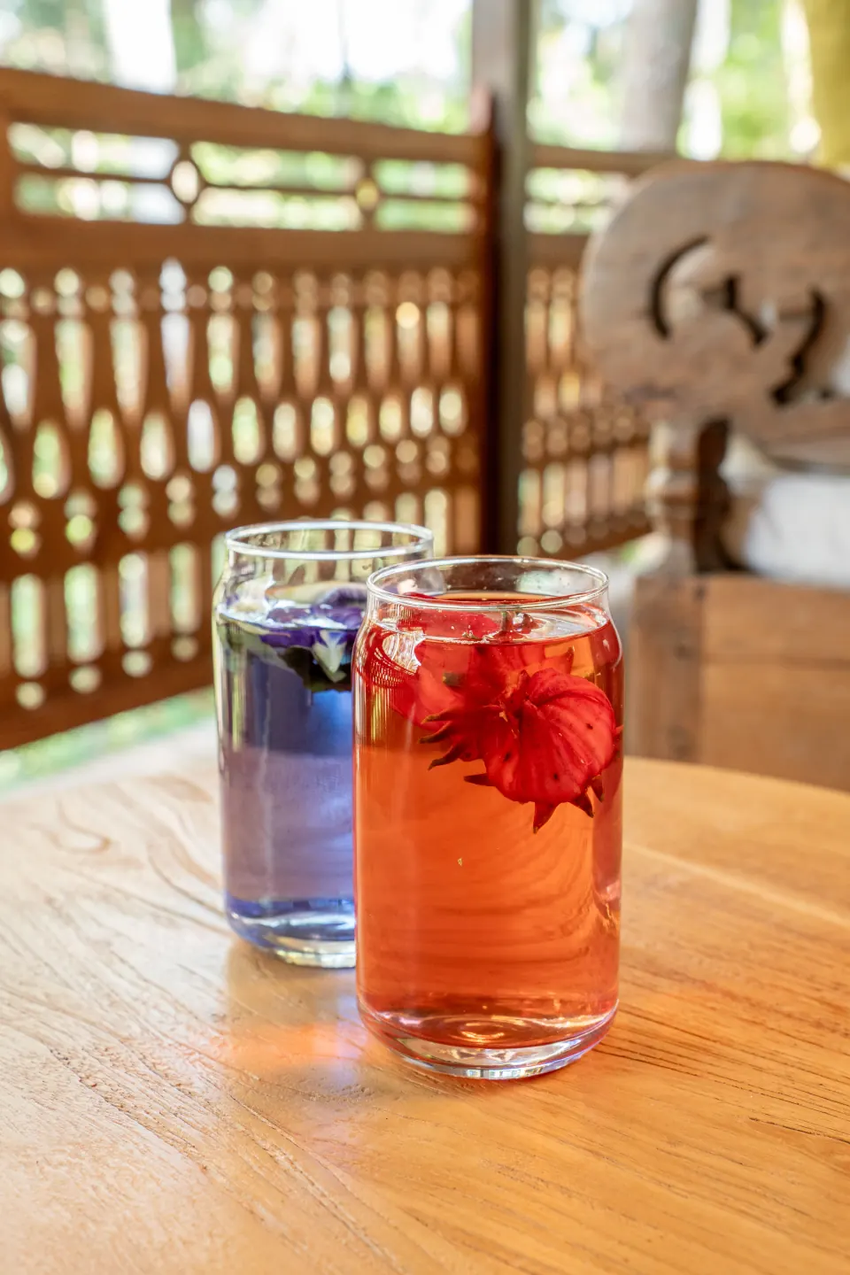 A herbal drink served beside garden greenery