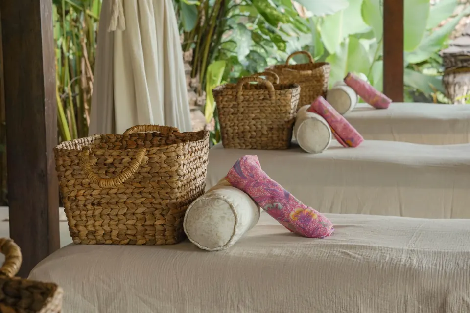 Massage beds with towels prepared for guests