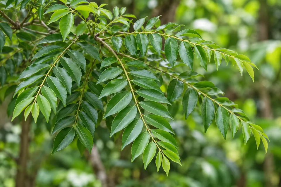 AI botanical illustration of Curry Leaf (Murraya koenigii)